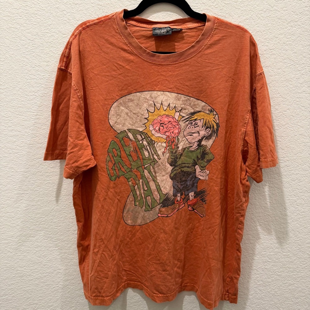 Green Day Dookie Era Graphic Band Tee Orange Short Sleeve Shirt 2XL